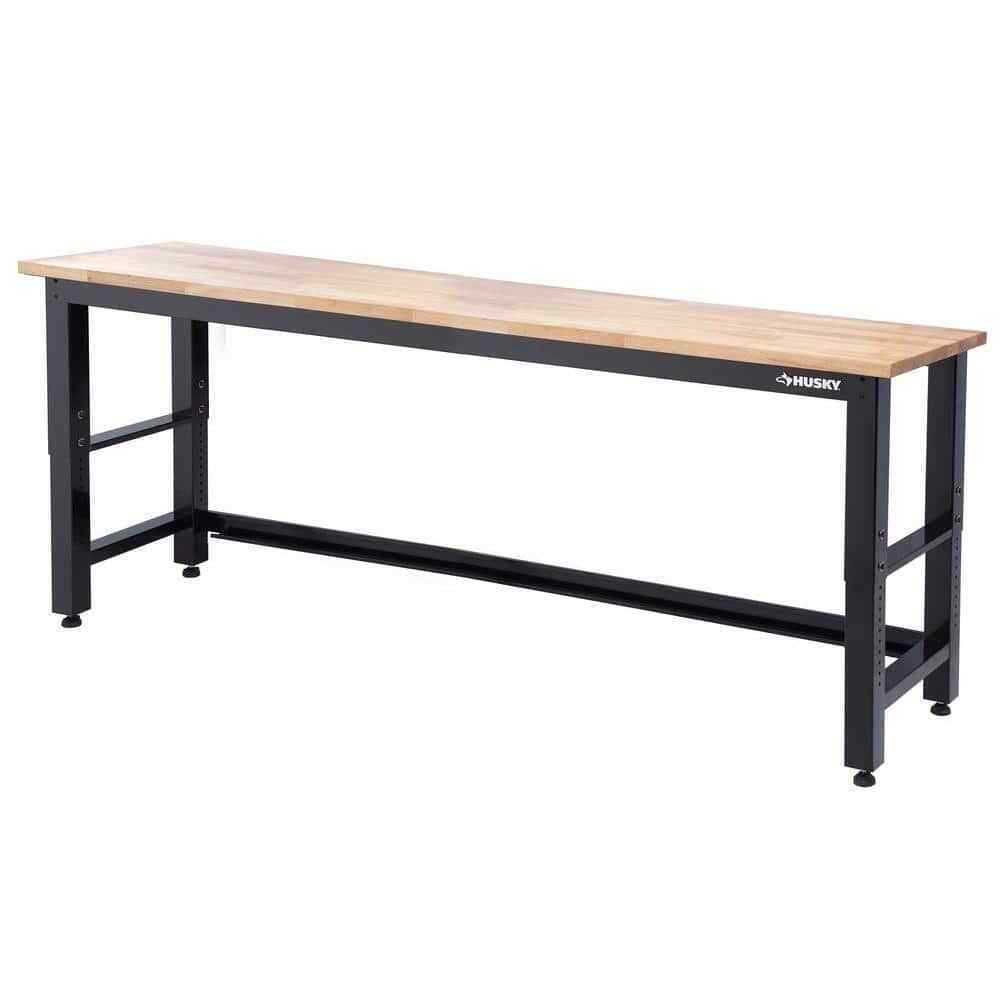 Workbench 8 ft. Adjustable Height Solid Wood Top Black Steel Workbench 8 ft. Adjustable Height Solid Wood Top Black Steel