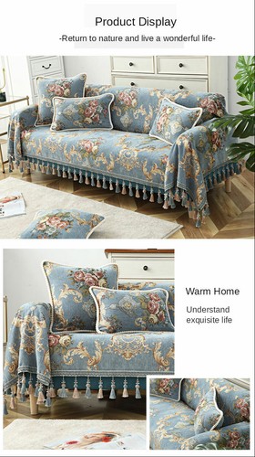 Housse De Canapé Luxe Européenne Avec Franges - Tissu Polyester Jacquard 300gsm - Neuf Sous Emballage