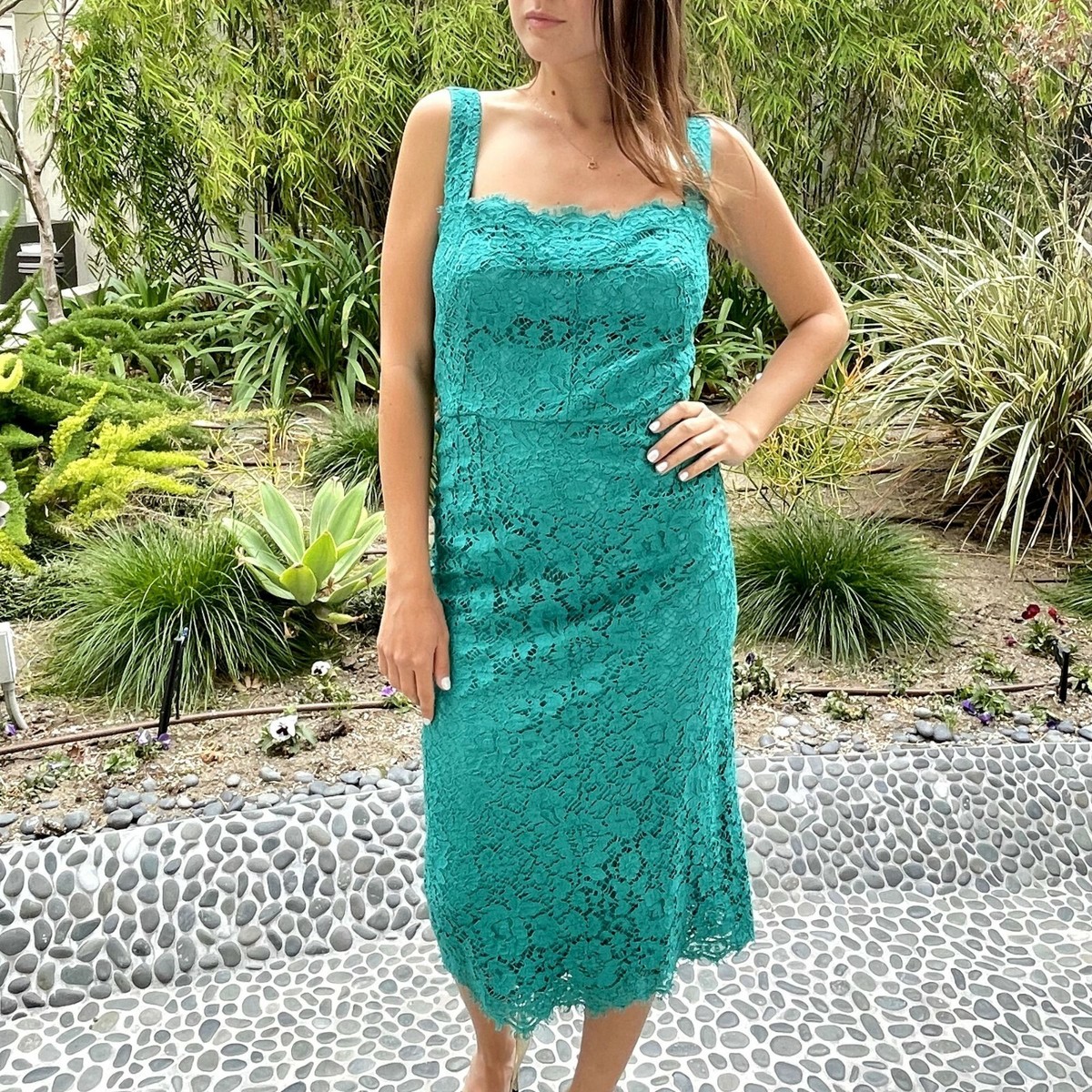 DOLCE & GABBANA Turquoise Sleeveless Floral Lace Midi Dress - US 10 | eBay DOLCE & GABBANA Turquoise Sleeveless Floral Lace Midi Dress - US 10 | eBay