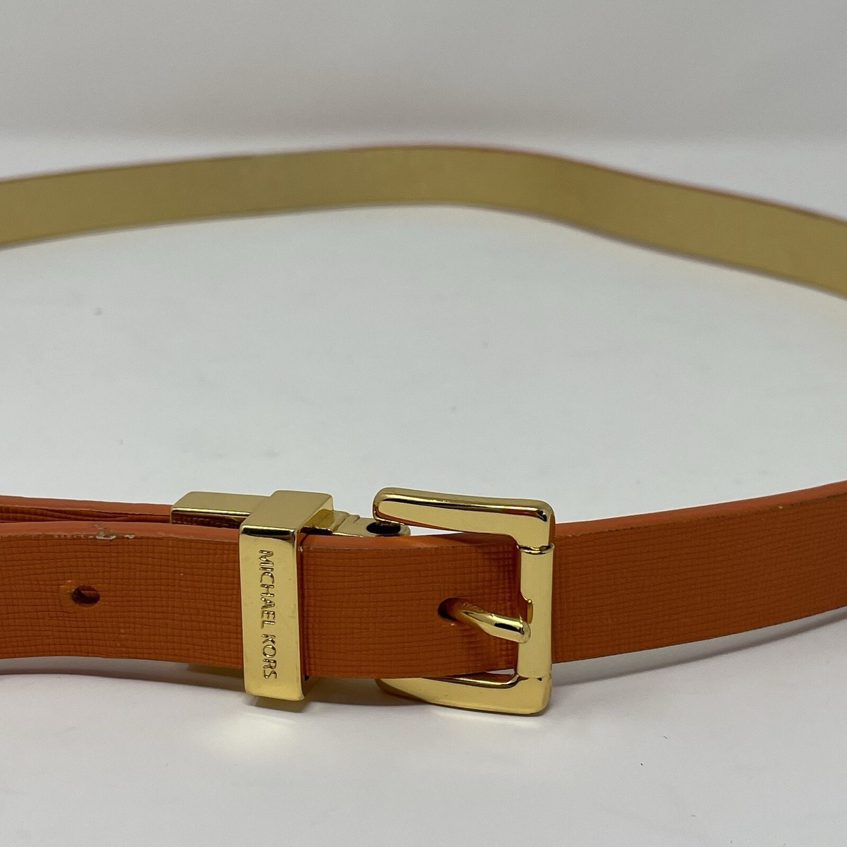 Michael Kors Reversible Belt Orange & Gold Leather Gold  display picture 1