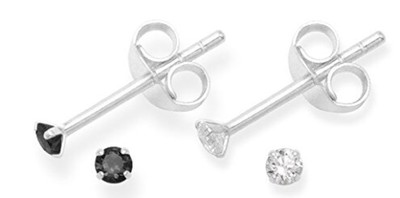 Neu 2 Paar Sterlingsilber 2 mm schwarz & klar kubische Zerconia Juwel Ohrstecker