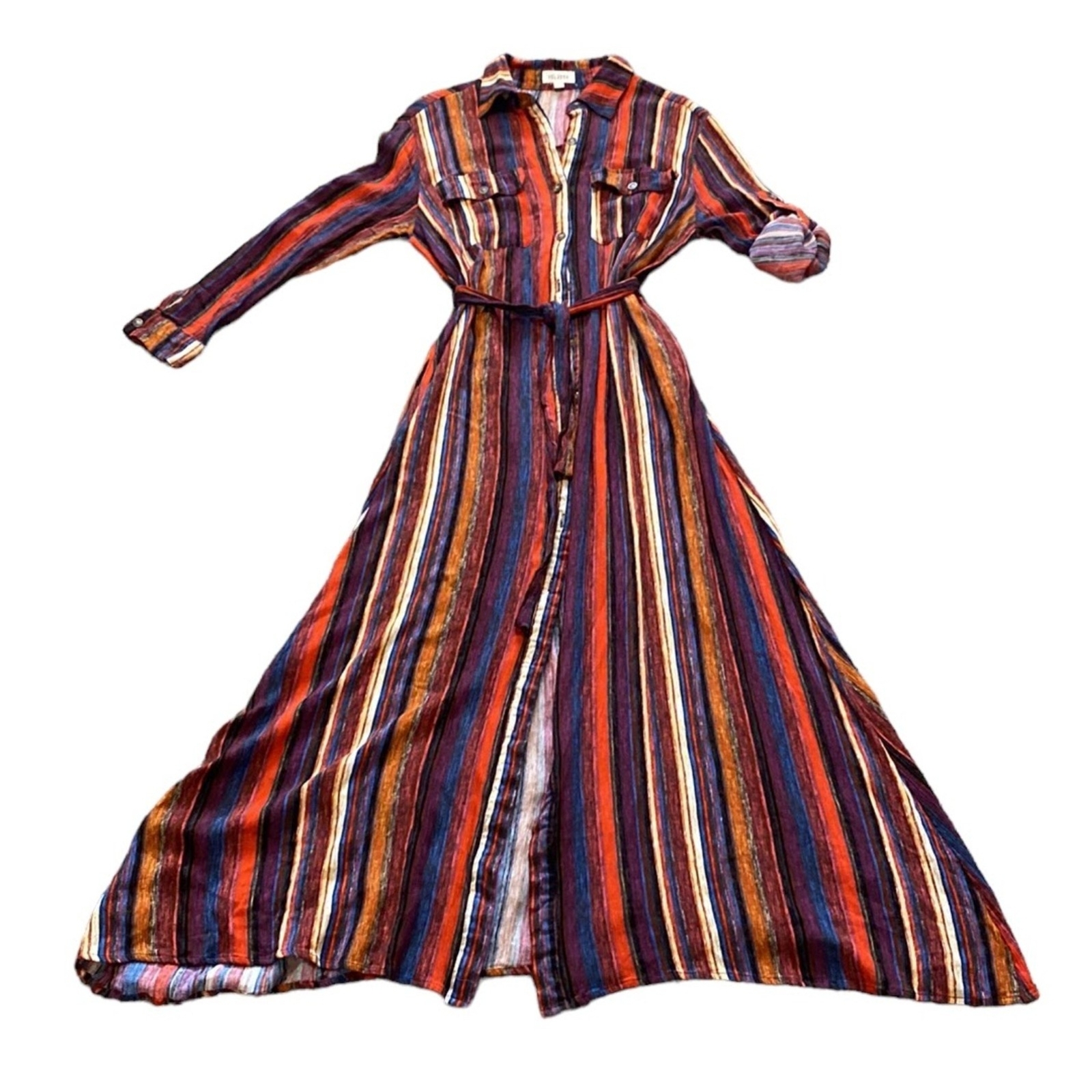 Velzera Maxi Duster Striped Pattern Button Up Fal… - image 2