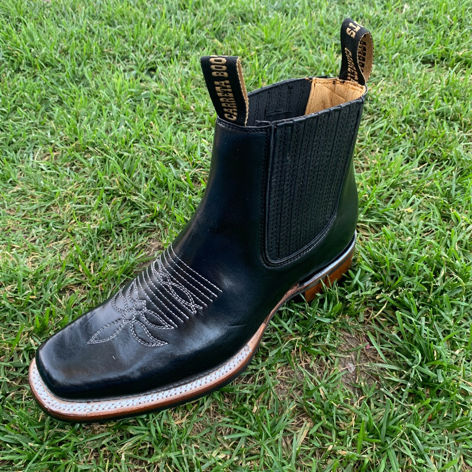 MEN'S LEATHER WESTERN STYLE COWBOY RODEO SLIP ON ANKLESQUARE BOOTS