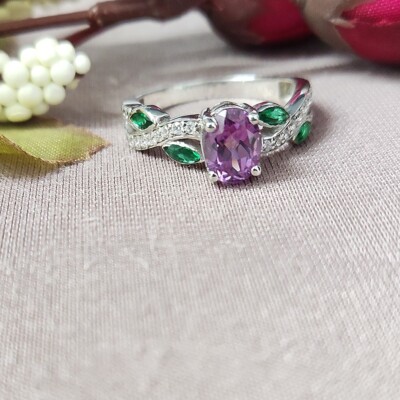 925 Silver 2.70 Ct Oval Cut Lab-Created Amethyst Engagement Infinity Ring Gift