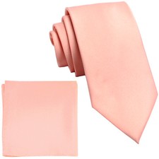 NEW 100 Silk Men's Neck tie hankie set skinny 2.5" Dusty Pink formal wedding
