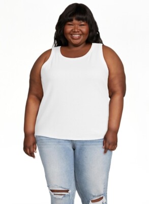 Terra & Sky Women's Plus Size Ribbed Tank Top 2-Pack Black White