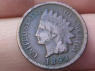 1893 Indian Head Cent Penny- Fine/VF Details, Toned