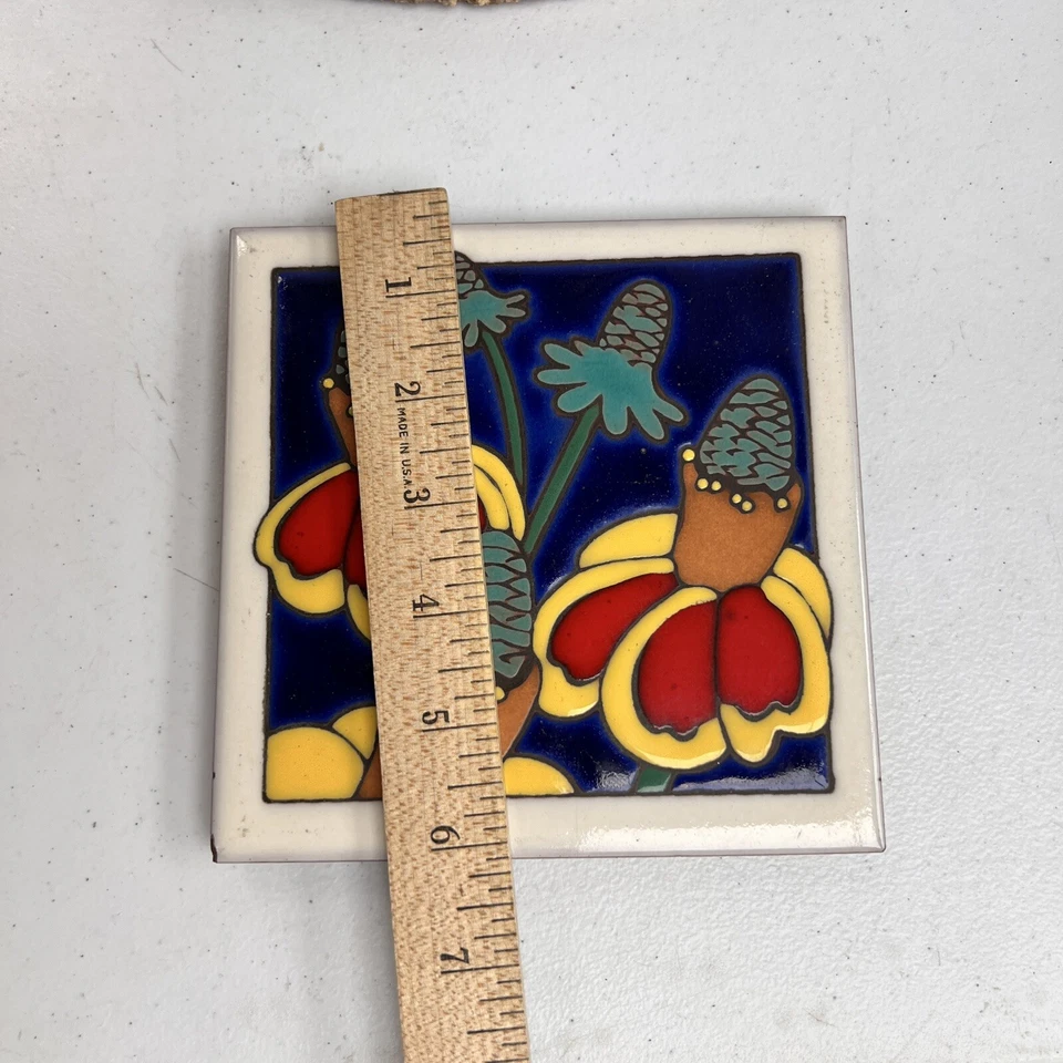 Masterworks Handcrafted Ceramic Art Tile Floral - Image 4 of 4