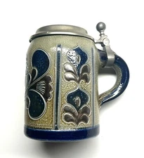 Vintage Handmade Pottery Handarbeit German Blue White Presentation Beer Stein