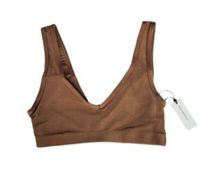 New WeWoreWhat S Brown V-Neck Ribbed Sports Bra Women