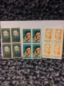THREE U.S. MINT NH 20 CENT STAMP BLOCK CV 15.00