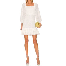NWT Veronica Beard Revolve Denise Smocked Eyelet Cotton Mini Dress Off White 4
