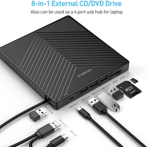 External CD DVD Drive, Ultra Slim CD Burner USB 3.0 with 4 USB Ports - 第 3/10 張圖片