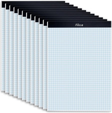Graph Paper Pad, Pack of 12, White Letter Size - 4X4 Quad Grid Paper, Easy-Tear