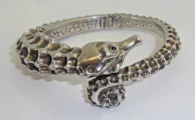 Sterling Silver Ross Simons Italy Seahorse Bypass Bracelet w/ Gemstone Eyes