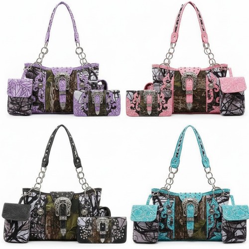 Western Style Camouflage Carry Purse Buckle Handbag Women Shoulder Bag Wallet
