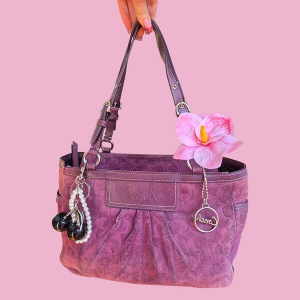 2009 Coach Signature Suede Satchel with silver hardware and double turnlock