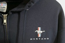 Ford Mustang Classic Logo Full-Zip Hoodie Sweatshirt Blue By Jerzees Mens Large