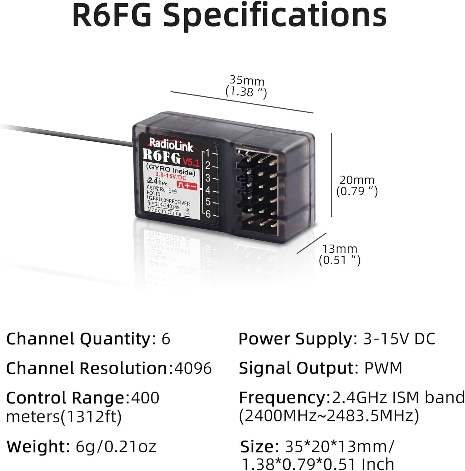 6 Channel 2.4GHz RC Receiver with Gyro for Vehicles New