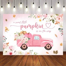 7x5ft Fall Pumpkin Baby Shower Backdrop Pink Truck A Little Pumpkin on The Way