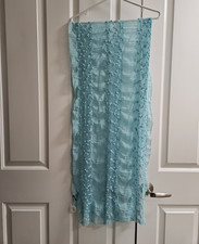 Women's Blue Polyester Chiffon Rectangle Scarf Wrap with Crochet Lace Accents