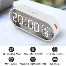 Dual Alarm LED Mirror Alarm Clock with Snooze/Backlight Adjustment /USB Charger