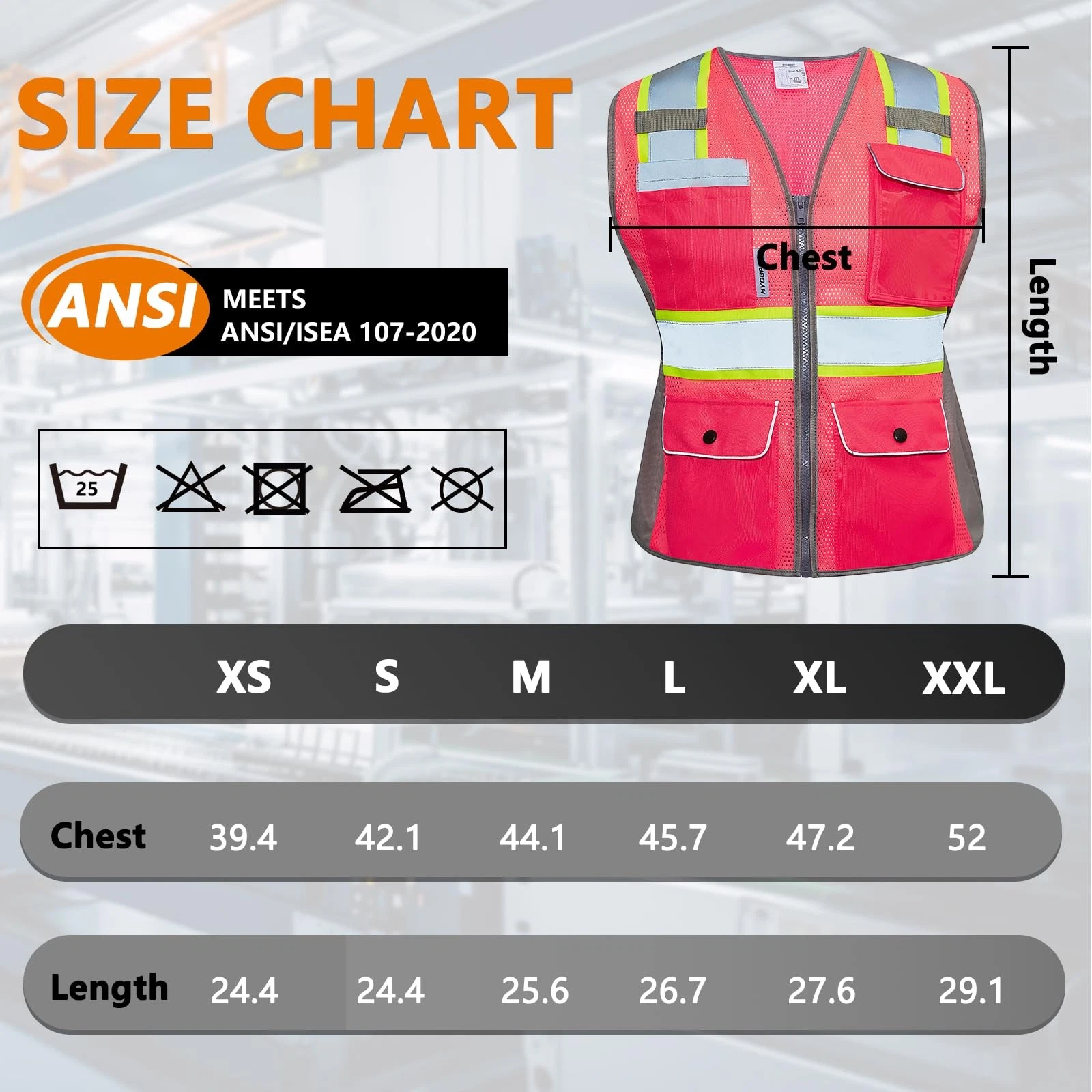 HYCOPROT Safety Vest Pink XX-Large Mesh Reflective Work Vest image 7