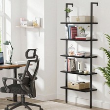 5 Tier Wall Mounted Ladder Shelf 72in Industrial Wood Bookcase