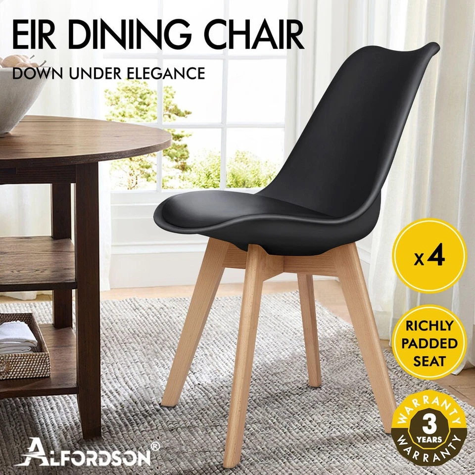 ALFORDSON 4x Dining Chairs Padding Retro PU Leather Kitchen Lounge Wooden Black - image 2 of 4