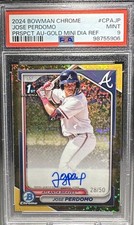 2024 JOSE PERDOMO #/50 BOWMAN Chrome 1st AUTO Gold Mini Diamonds BRAVES RC PSA 9