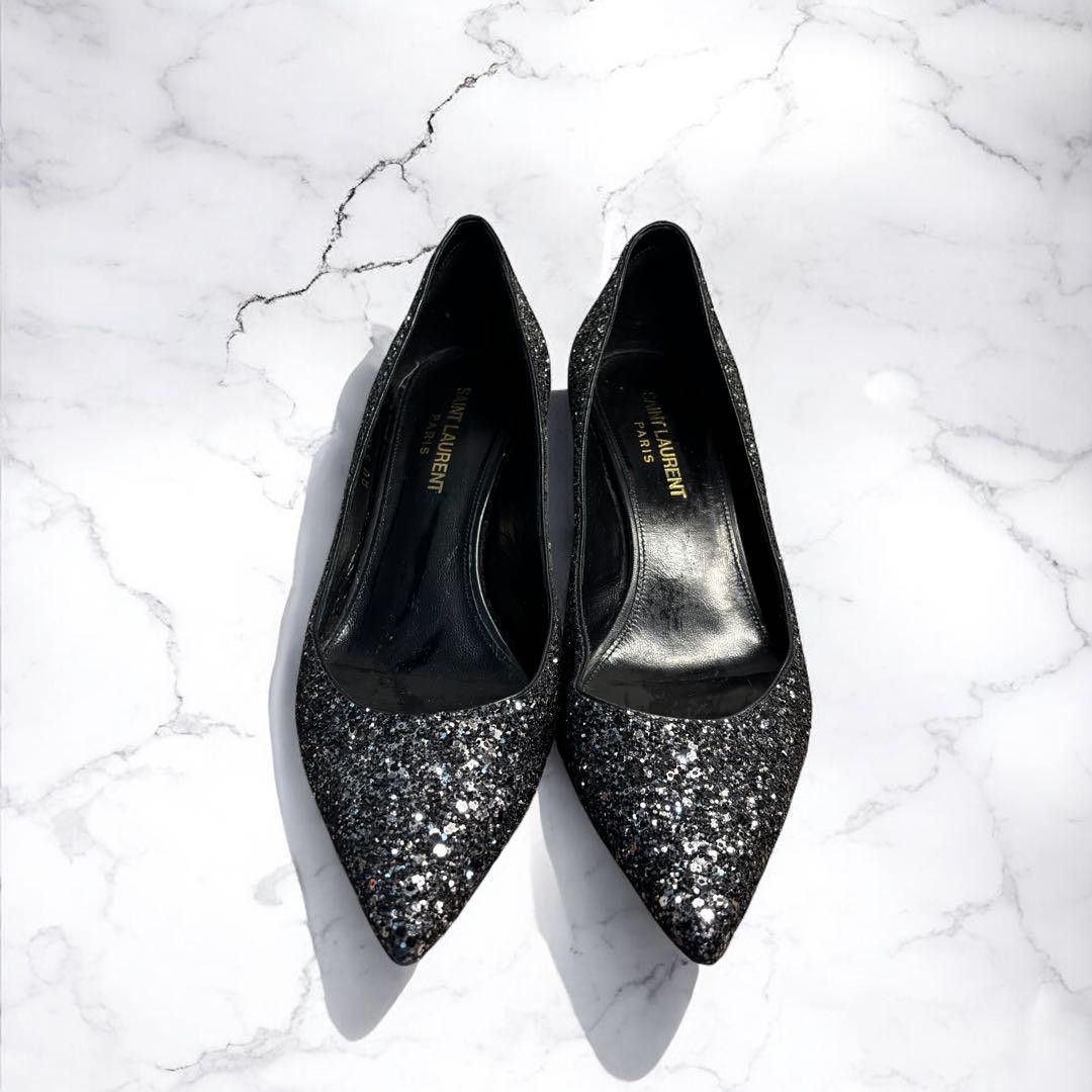 Saint Laurent decolte nere in pelle glitterata US 8 originali dal Giappone RA
