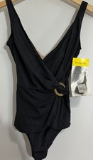 NWT Longitude Women  s Retro One Piece Swimsuit Vintage Black W/ Gold Size 10 10T