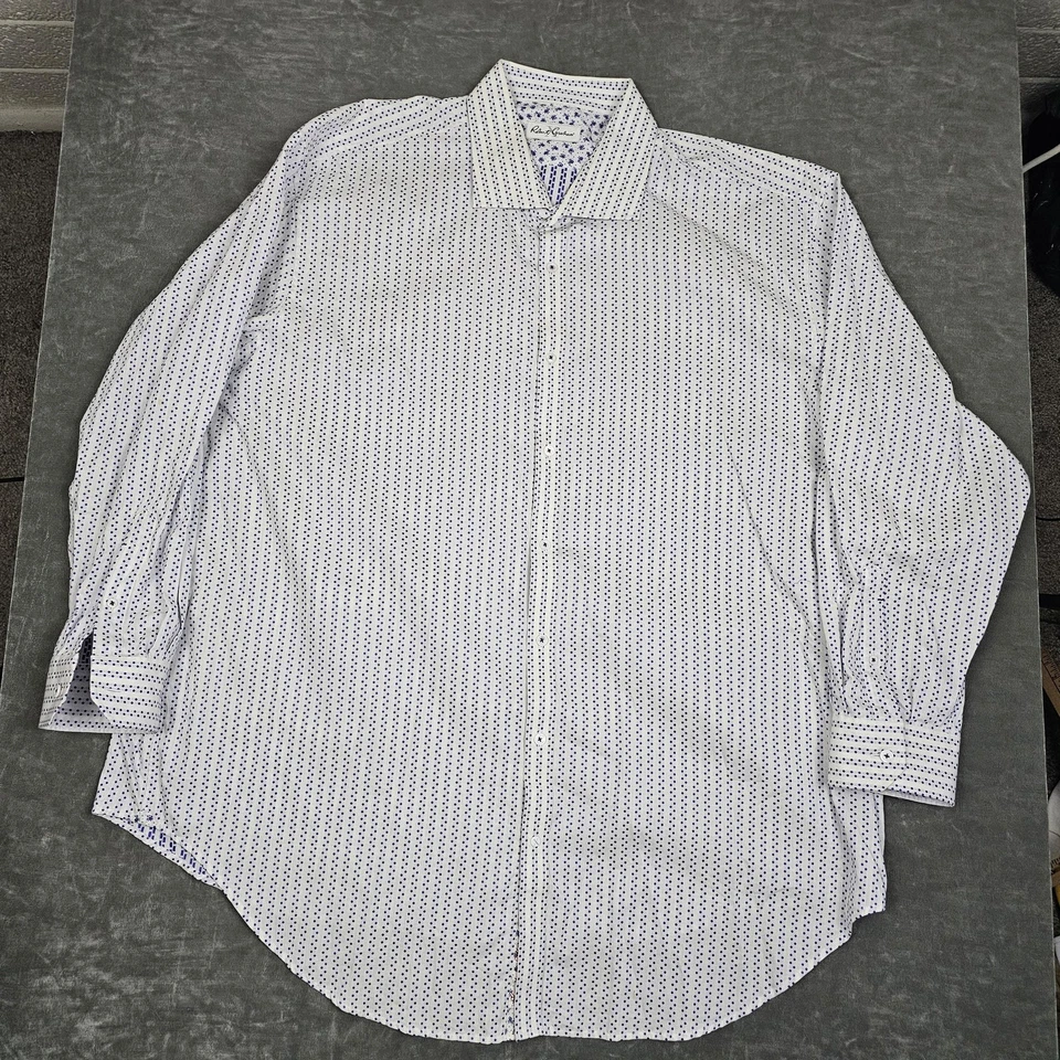 Robert Graham Dress Shirt Mens 19 34/35 Big White Blue Polka Dot Long Sleeve - Image 2 of 4
