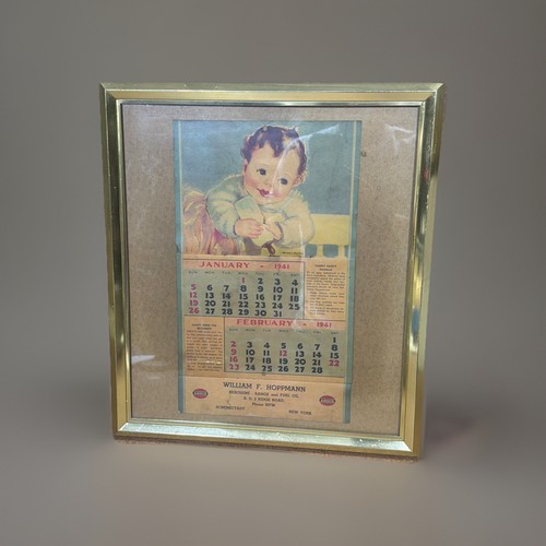 1941 AMOCO Framed Calendar PETROLIANA Mother’s Darling SCHENECTADY NY 17.5x15.5”