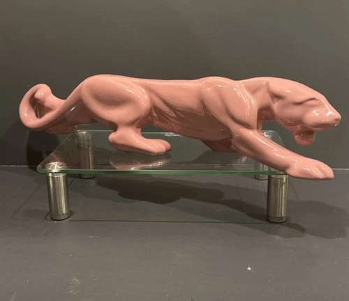 MCM Haeger Pottery PINK Glazed Ceramic Stalking PANTHER  23.25”