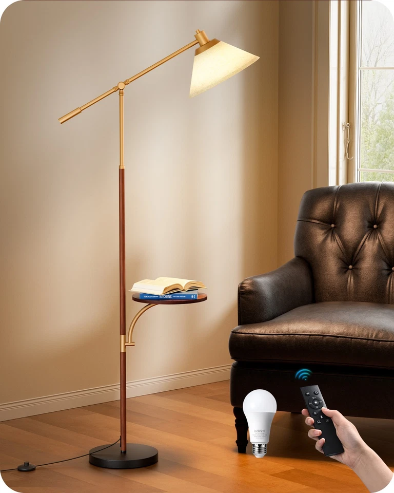 EDISHINE Vintage Standing Lamp for Living Room, Reading Light with Storage Table - Image 2 of 4