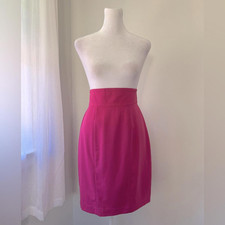 Vintage  90s Georges Marciano 100 Wool Dark Pink High Waist Knee Length Skirt
