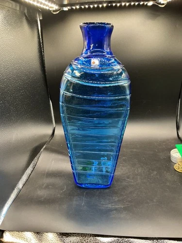 Blenko Cobalt Blue Hand Blown Art Glass Vase 16” w/ Label