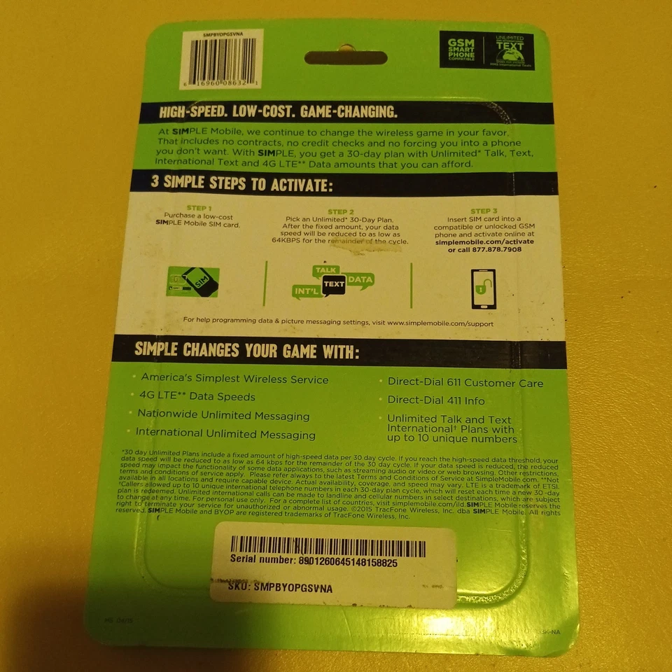 Simple Mobile BYOP SIM Card GSM Android & blackberry DUAL & NANO - Image 4 of 4