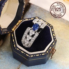 Lab Blue Sapphire Solitaire Ring 925 Sterling Silver Women Engagement