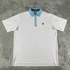 FootJoy Polo Shirt Mens XL White Tulip Trim Pique Golf Stretch Performance