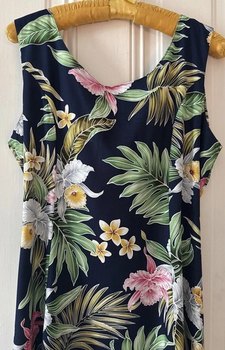 Paradise Bay Hawaii - Navy & Pink Orchid Floral Maxi Sommerkleid - Rayon - Gr. L - Neu! - Bild 2 von 7