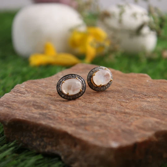 Pendientes de diamantes naturales y piedras preciosas de labradorita tachuelas de plata 925 tachuelas de moda Foto 4 de 4