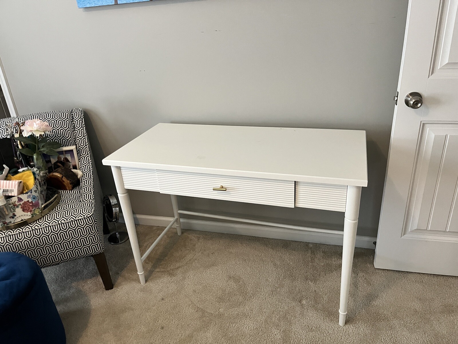 ⚡️Threshold Cambridge Wood Writing Desk with Drawers White 191908556925