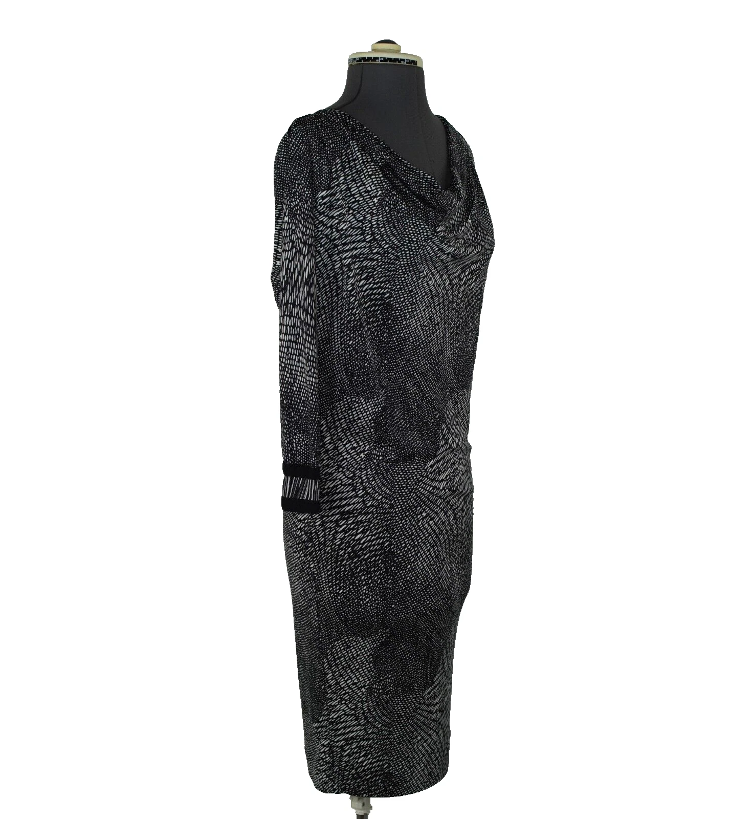 Abito tubino Tory Burch in jersey di seta collo cappuccio tg small nero bianco maniche a 3 4