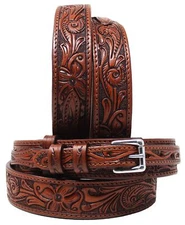 Western 1-1/2" Floral Tooled Ranger Full-Grain Brown Leather Belt 26RS04R