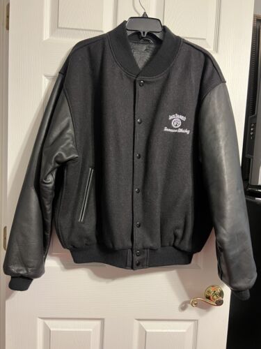 Jack Daniels ancienne veste en cuir et laine de marque n°7 taille XL - Photo 1 sur 18