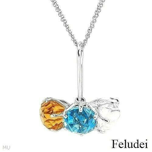 FELUDEI Vibrant Italy 18 Karat Weißgold Halskette mit 24,10ctw Edelsteinen. Neu - Bild 1 von 3