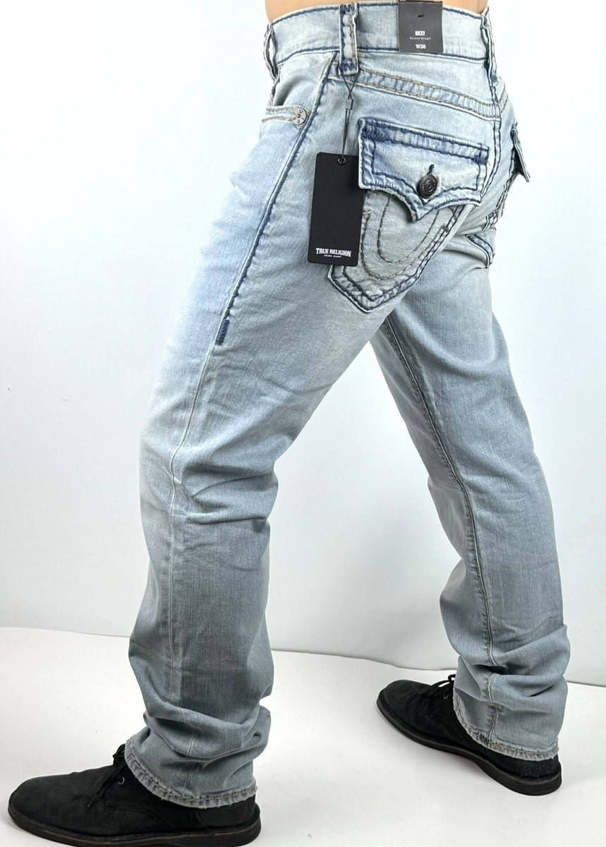 True Religion Mens Ricky Relaxed Straight Light Blue Wash Super T