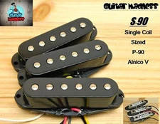 G.M. S-90's Single Coil Sized P-90's with Pole Pieces Black Covers A5